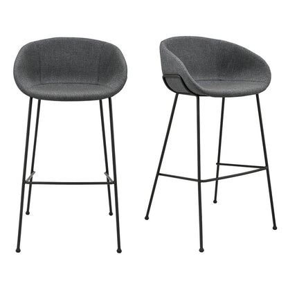 Set of Two 30" Gray and Black Fabric and Steel Low Back Bar Height Bar Chairs
