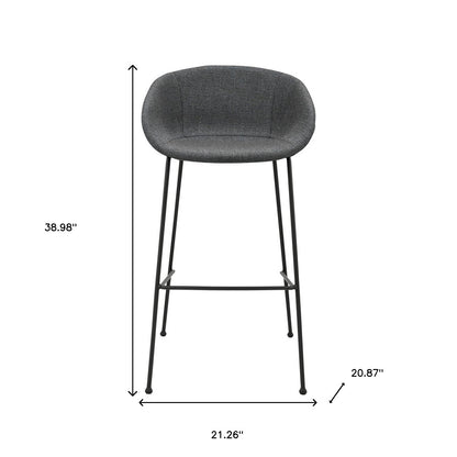 Set of Two 30" Gray and Black Fabric and Steel Low Back Bar Height Bar Chairs