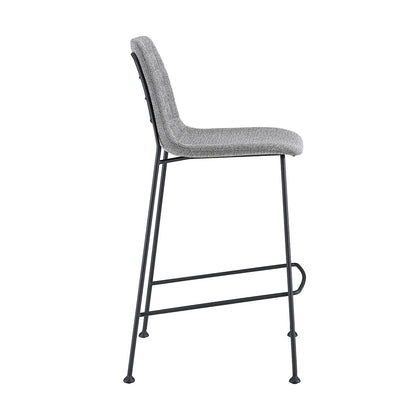 Set of Two 26" Light Gray and Black Fabric and Steel Low Back Counter Height Bar Chairs