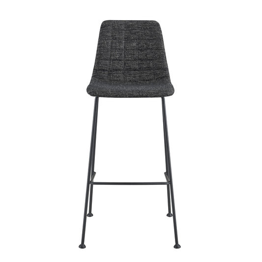 Set of Two 30" Black Fabric and Steel Low Back Bar Height Bar Chairs