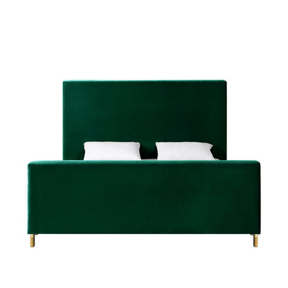 Hunter Green Solid Wood Queen Upholstered Velvet Bed