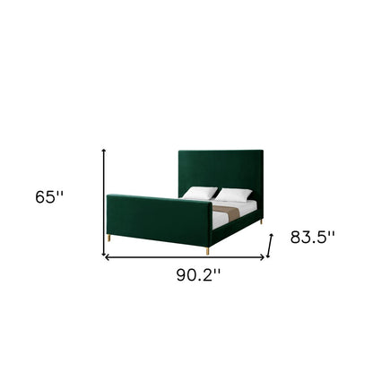 Hunter Green Solid Wood Queen Upholstered Velvet Bed