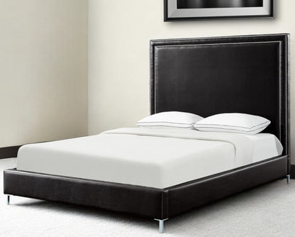 Navy Blue Solid Wood King Upholstered Velvet Bed with Nailhead Trim