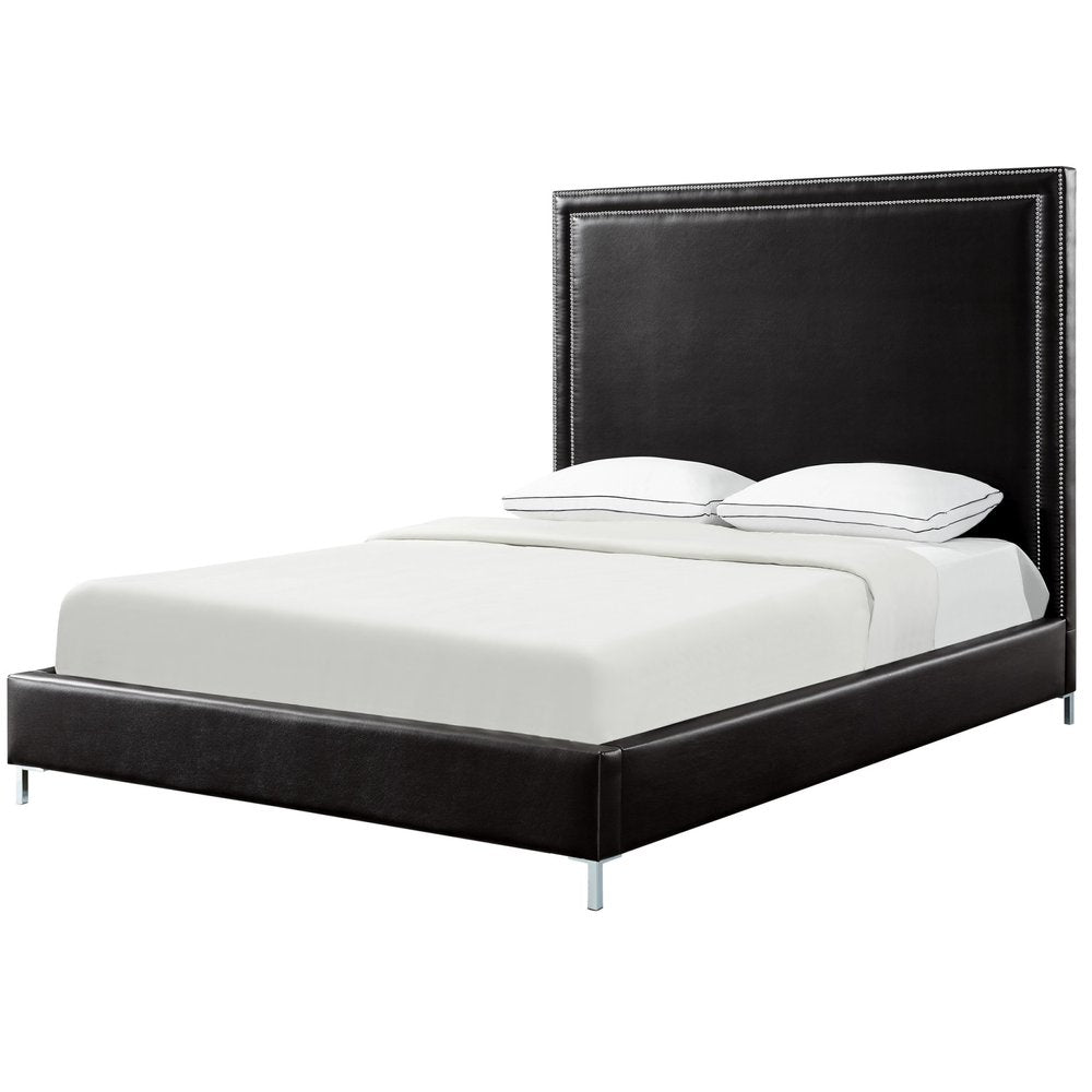 Navy Blue Solid Wood King Upholstered Velvet Bed with Nailhead Trim