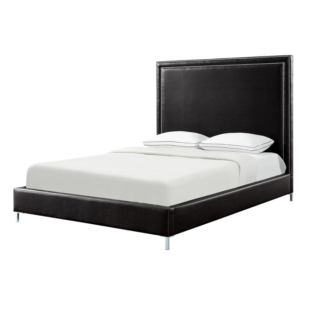 Navy Blue Solid Wood King Upholstered Velvet Bed with Nailhead Trim