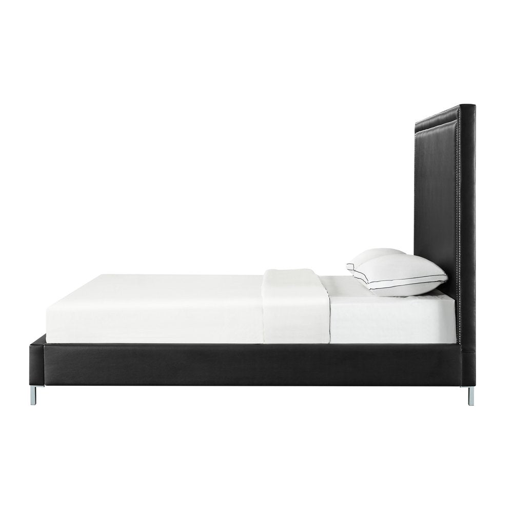 Navy Blue Solid Wood King Upholstered Velvet Bed with Nailhead Trim