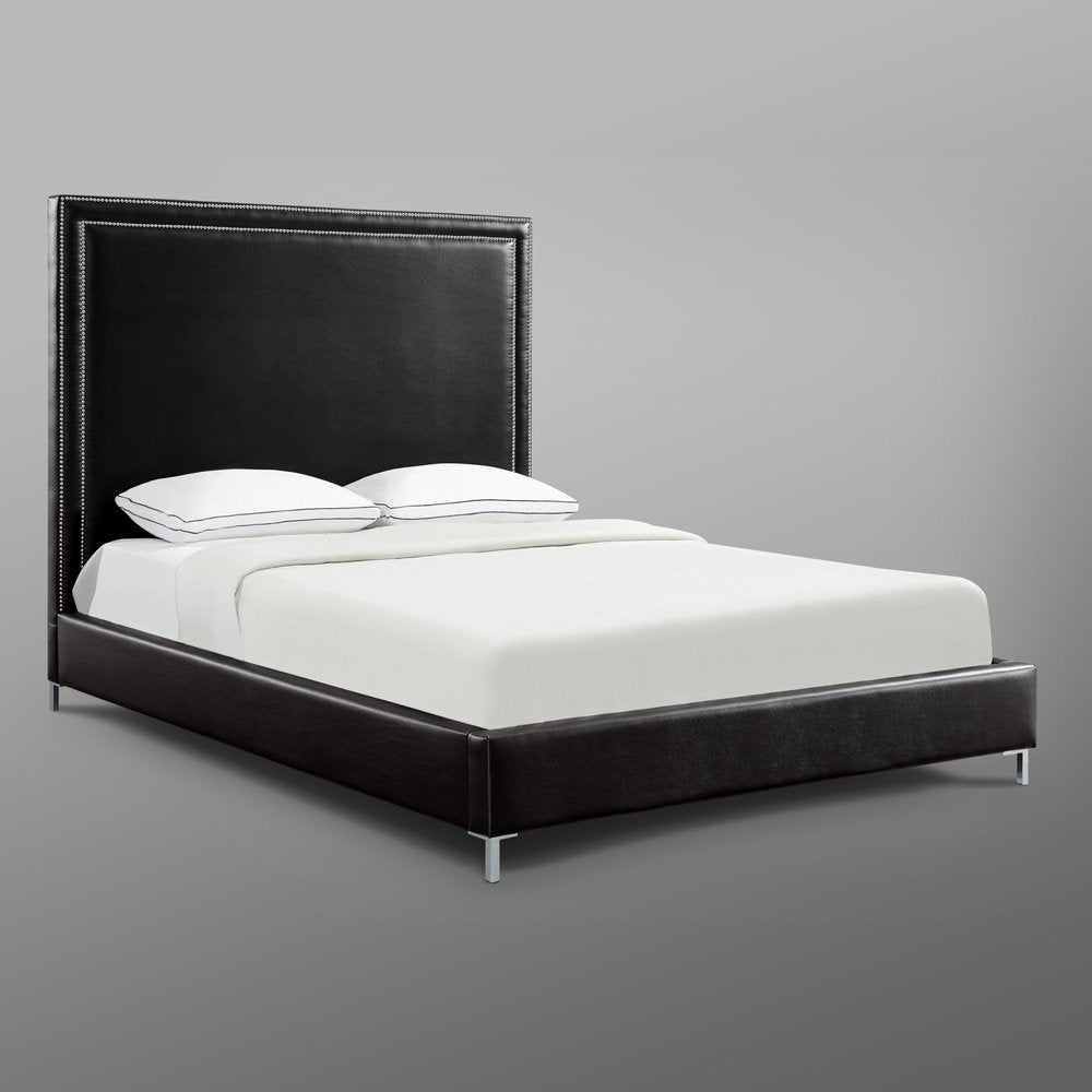 Navy Blue Solid Wood King Upholstered Velvet Bed with Nailhead Trim