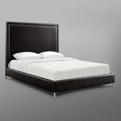 Navy Blue Solid Wood King Upholstered Velvet Bed with Nailhead Trim