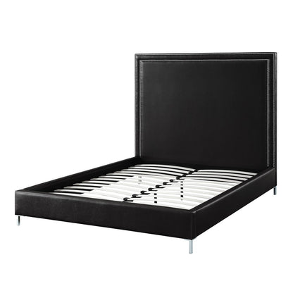 Navy Blue Solid Wood King Upholstered Velvet Bed with Nailhead Trim