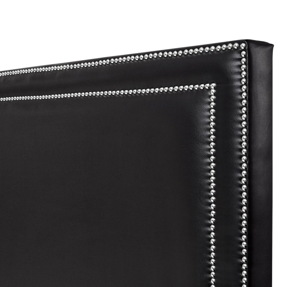 Navy Blue Solid Wood King Upholstered Velvet Bed with Nailhead Trim