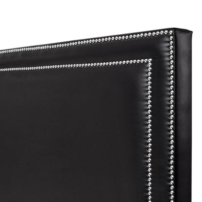 Navy Blue Solid Wood King Upholstered Velvet Bed with Nailhead Trim
