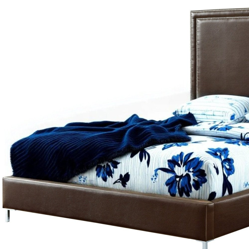 Navy Blue Solid Wood King Upholstered Velvet Bed with Nailhead Trim