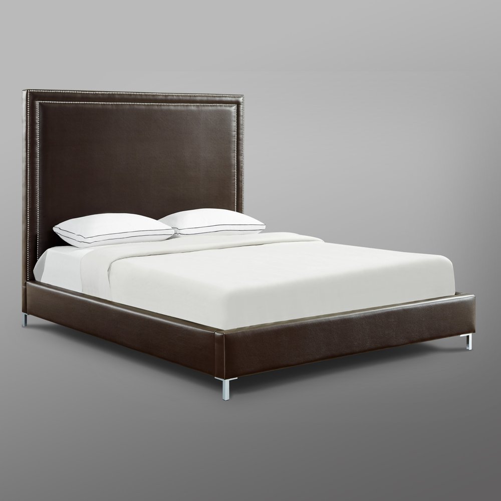 Navy Blue Solid Wood King Upholstered Velvet Bed with Nailhead Trim