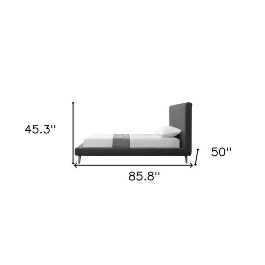 Denim Blue Solid Wood Twin Upholstered Linen Bed