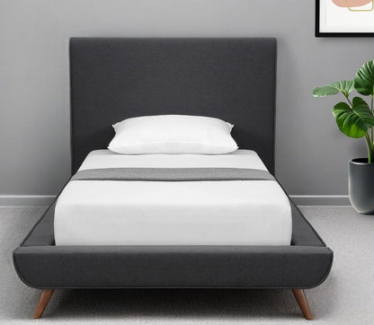 Denim Blue Solid Wood Twin Upholstered Linen Bed