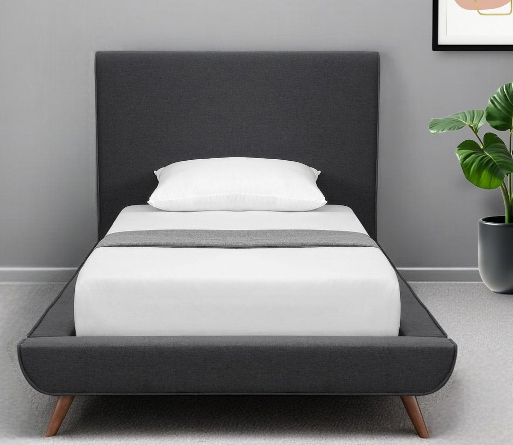 Denim Blue Solid Wood Twin Upholstered Linen Bed
