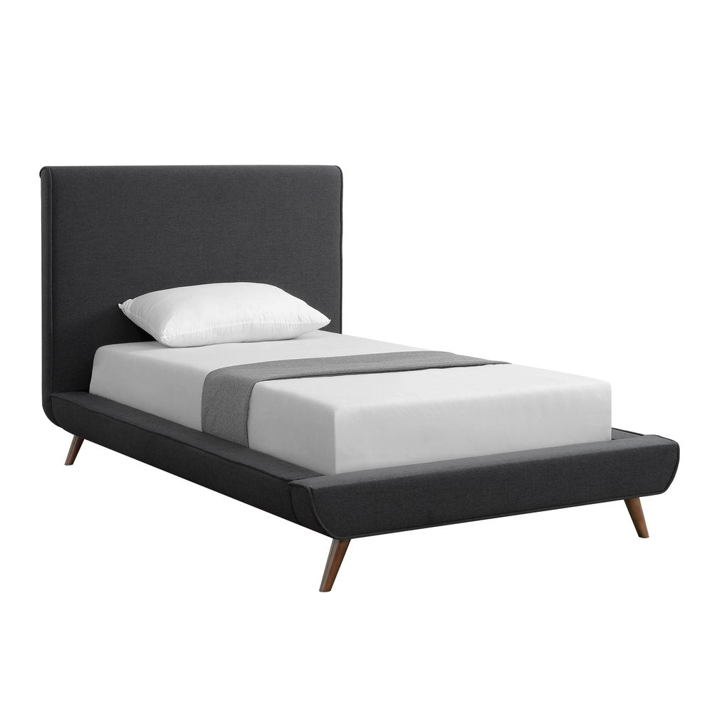 Denim Blue Solid Wood Twin Upholstered Linen Bed