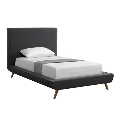 Denim Blue Solid Wood Twin Upholstered Linen Bed