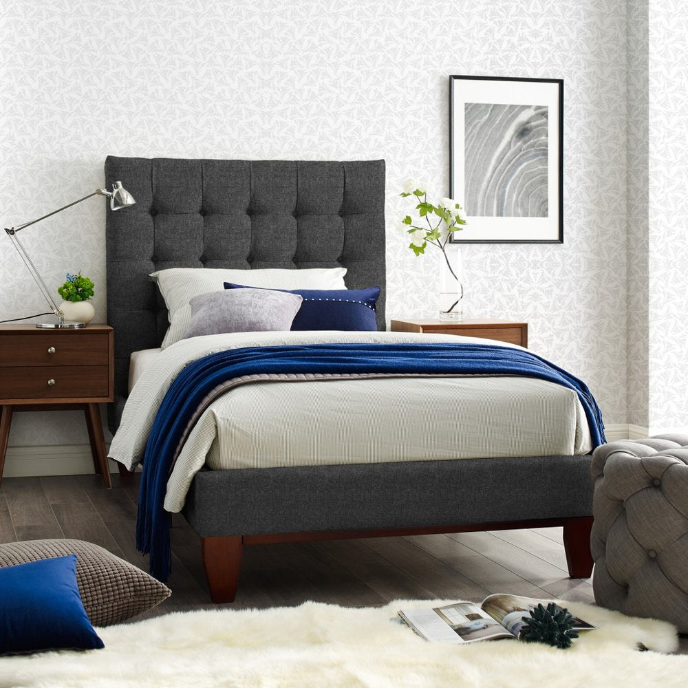 Gray Solid Wood King Tufted Upholstered Velvet Bed