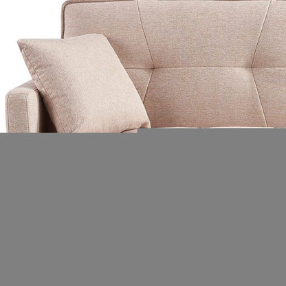85" Beige Polyester Blend Convertible Futon Sleeper Sofa And Toss Pillows With Silver Legs