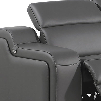 Dark Gray Italian Leather Power Reclining L Shaped Five Piece Corner Sectional