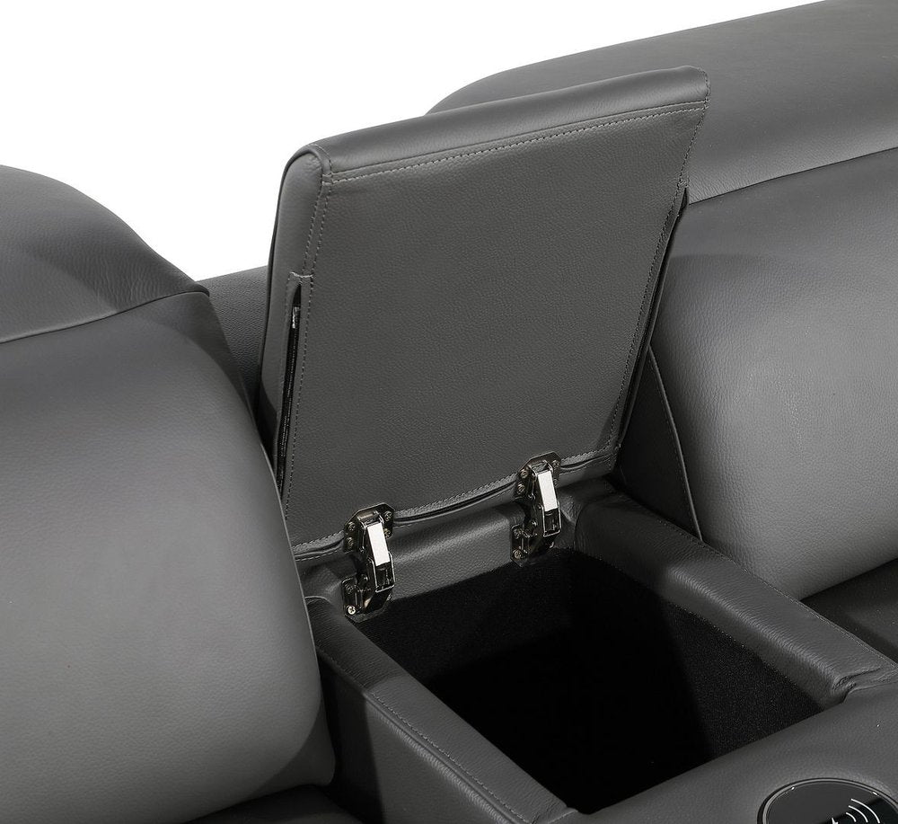 Dark Gray Italian Leather Power Reclining L Shaped Five Piece Corner Sectional