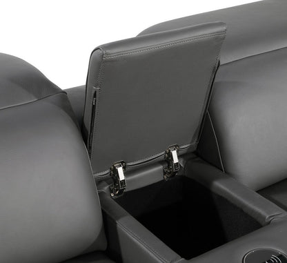 Dark Gray Italian Leather Power Reclining L Shaped Five Piece Corner Sectional