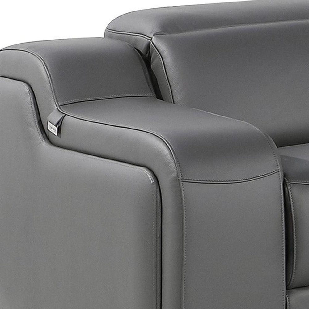 Dark Gray Italian Leather Power Reclining L Shaped Six Piece Corner Sectional With Console