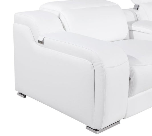 White Italian Leather Power Reclining L Shaped Six Piece Corner Sectional With Console