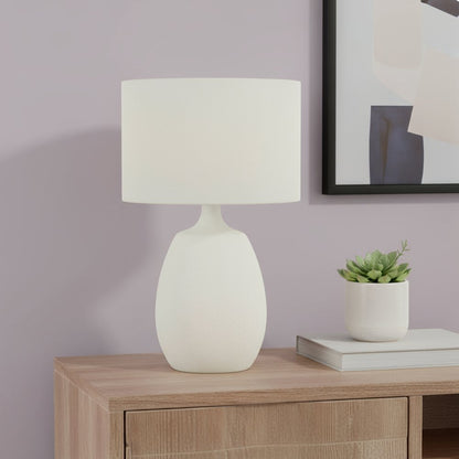 26" Cream Gourd Table Lamp With Cream Drum Shade