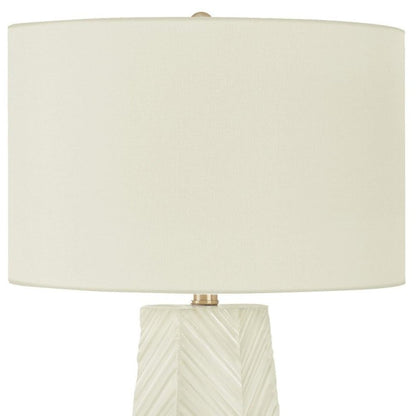 29" White Ceramic Geometric Table Lamp With Ivory Drum Shade