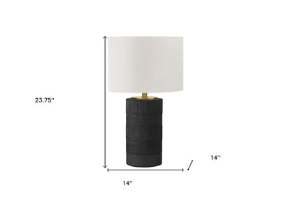 24" Black Cylinder Table Lamp With Ivory Drum Shade