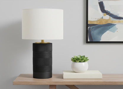 24" Black Cylinder Table Lamp With Ivory Drum Shade