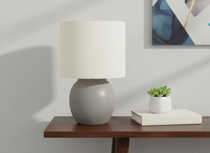20" Gray Concrete Round Table Lamp With Ivory Drum Shade