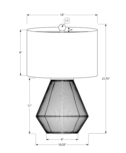 22" Brown Rattan Geometric Table Lamp With Beige Drum Shade