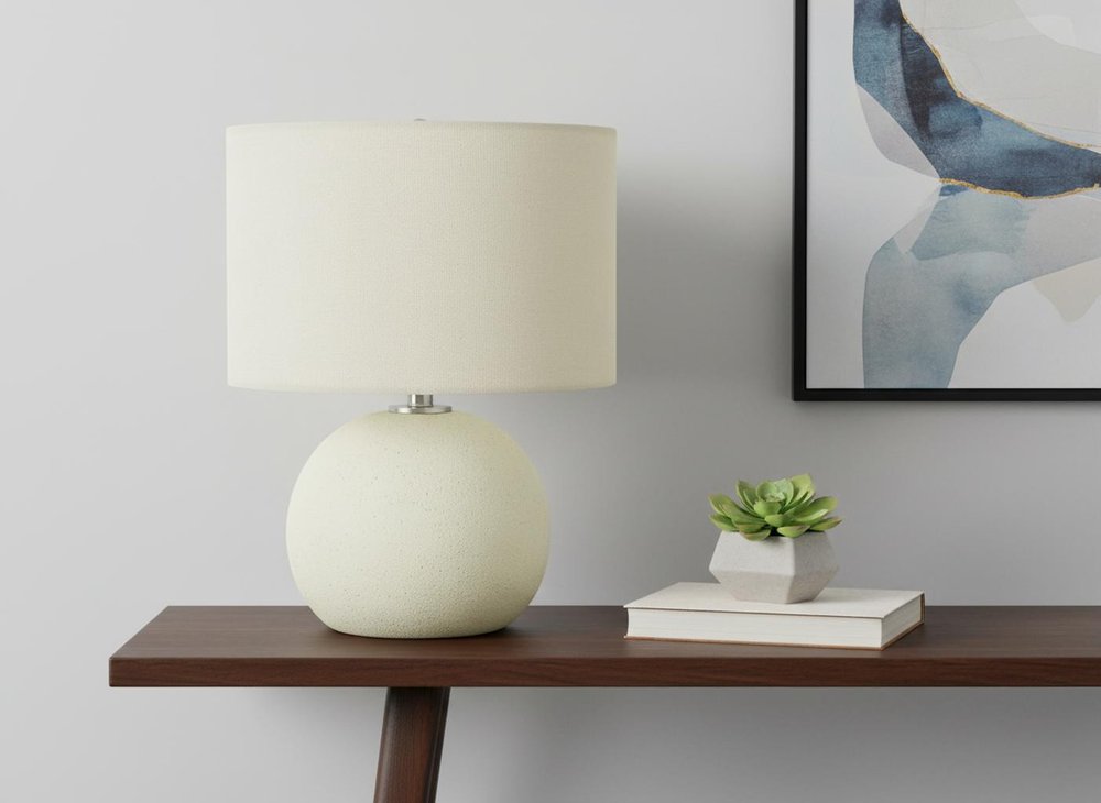 18" Cream Ceramic Round Table Lamp With Cream Drum Shade