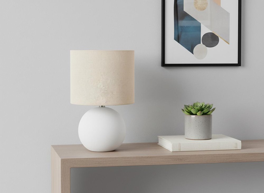 16" Cream Ceramic Round Table Lamp With Cream Drum Shade