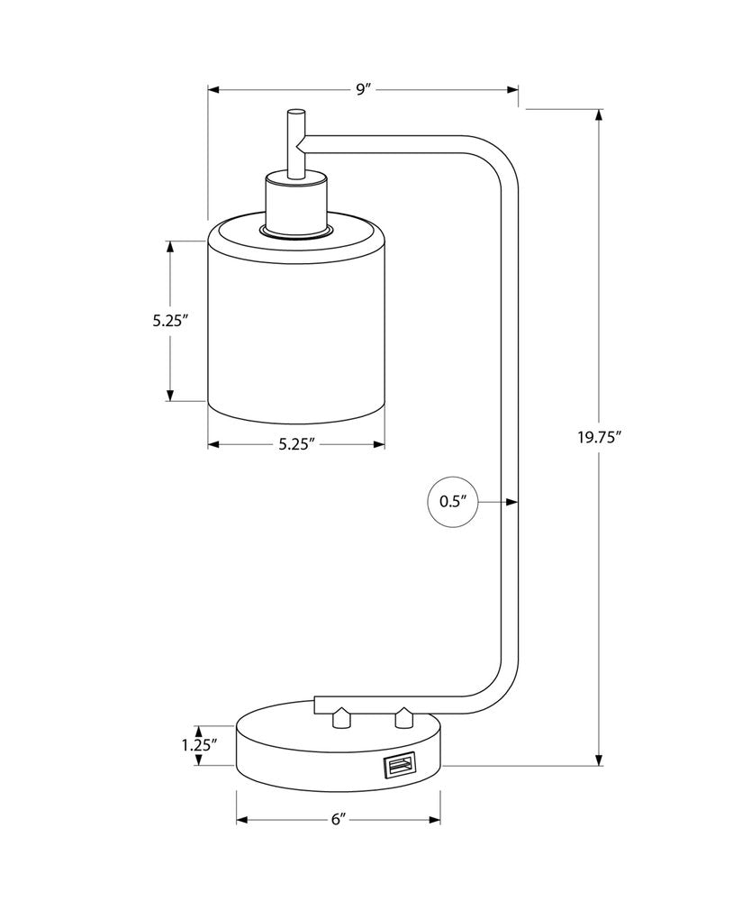 20" Black Metal Round Arched USB Table Lamp With Clear Drum Shade