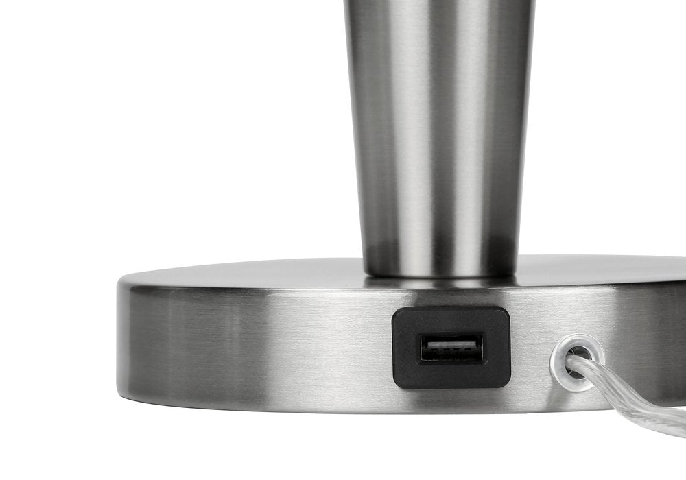 Set of Two 24" Silver Metal Candlestick USB Table Lamps With Gray Drum Shade