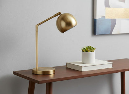 19" Gold Metal Round Table Lamp With Gold Dome Shade