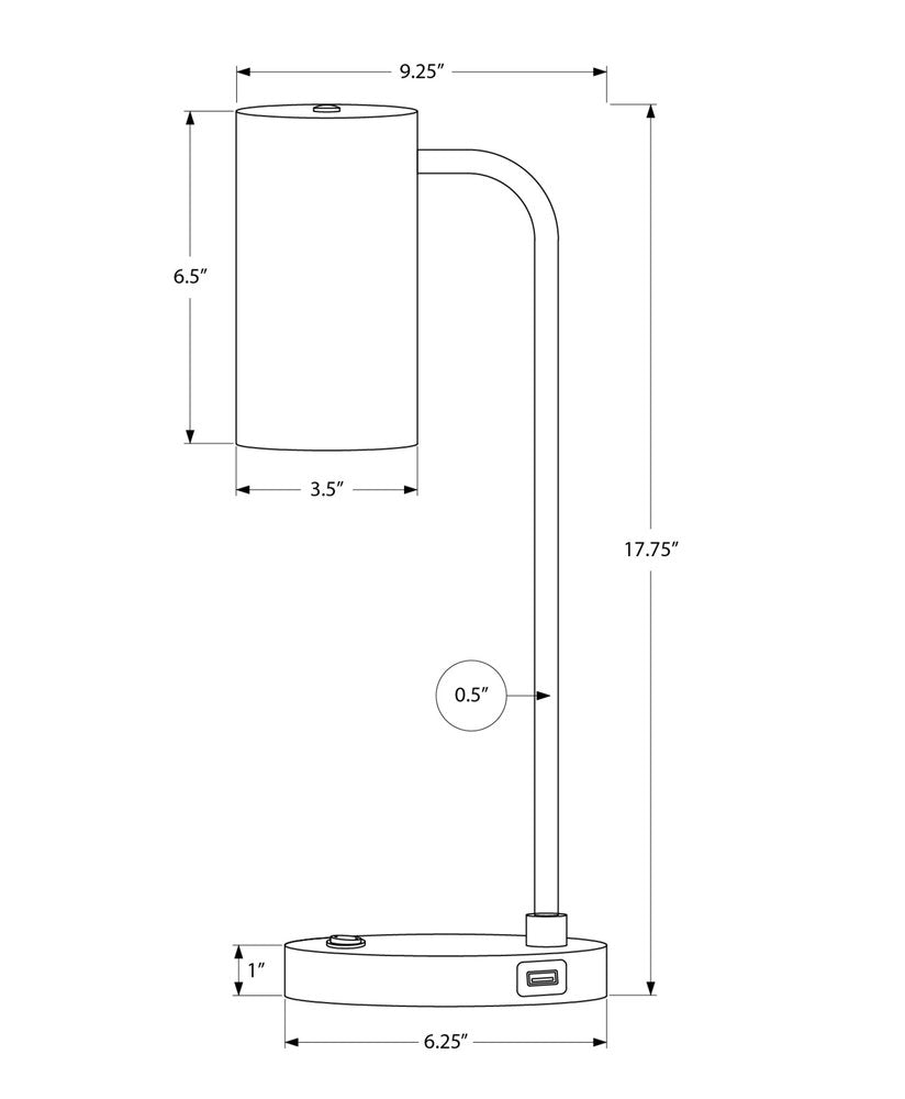 18" Gray Metal Round USB Table Lamp With Gray Cylinder Shade