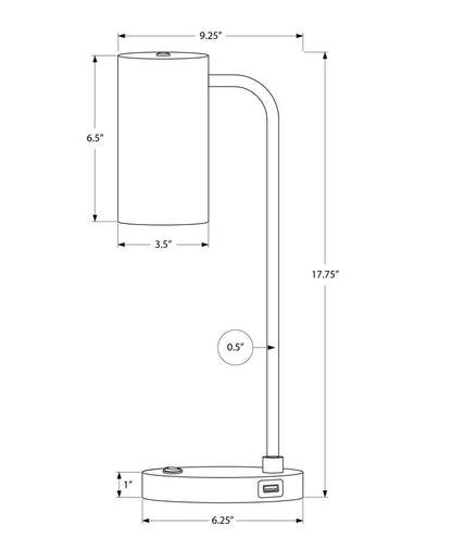 18" Gray Metal Round USB Table Lamp With Gray Cylinder Shade