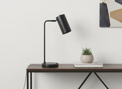 18" Gray Metal Round USB Table Lamp With Gray Cylinder Shade