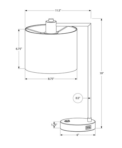 19" Black Metal Round USB Table Lamp With Ivory Drum Shade