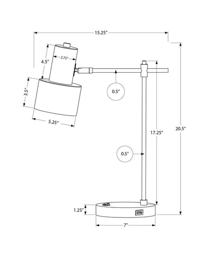 21" Black Metal Round USB Table Lamp With Black Drum Shade