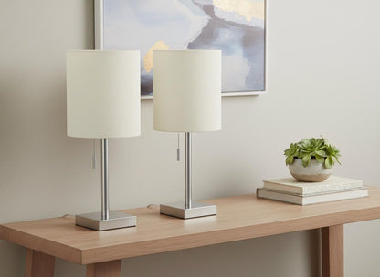 Set of Two 17" Silver Metal Candlestick USB Table Lamps With Ivory Drum Shade