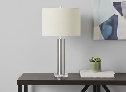 28" Silver Acrylic Cylinder Table Lamp With Ivory Drum Shade
