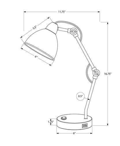 17" Nickel Metal Round USB Table Lamp With Nickel Dome Shade