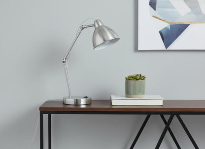 17" Nickel Metal Round USB Table Lamp With Nickel Dome Shade