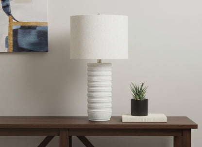 28" Cream Cylinder Table Lamp With Cream Drum Shade